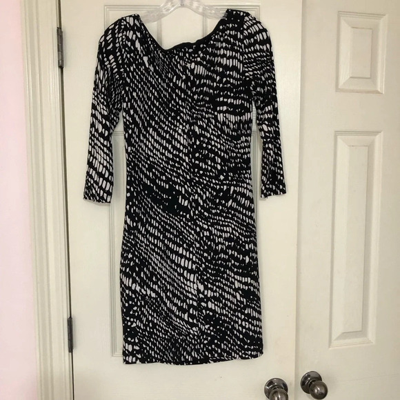 Ralph Lauren Sz 5 Classic Elegant Black White Jersey Midi Dress  Liquid‎ Knit - Picture 3 of 6